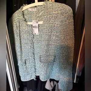 Mango Aqua and White Knit Cardigan